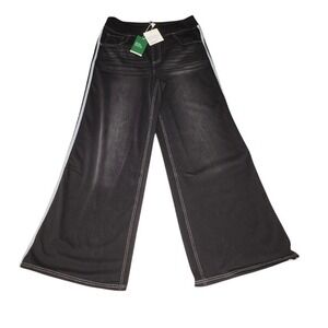 Halara Flex High Waisted Stripe Wide Leg Flowy Casual Jeans w/ Pockets Size LP